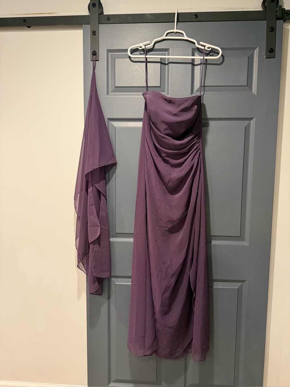Jordan Strapless Draped Purple Evening Gown with Shawl